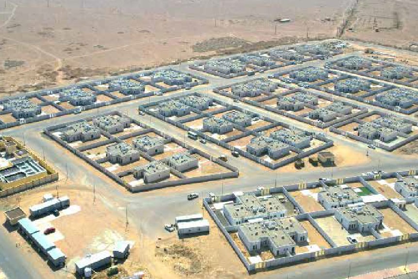Aerial view of a housing compound under construction