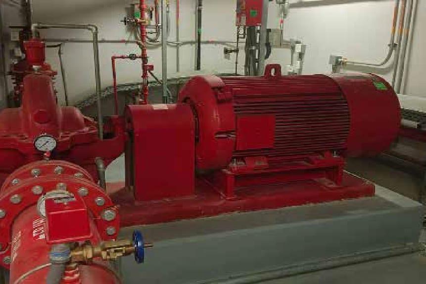 Fire fighting pump set with motors and manifold