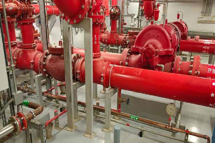 Fire fighting pump room manifold, valves and gauges